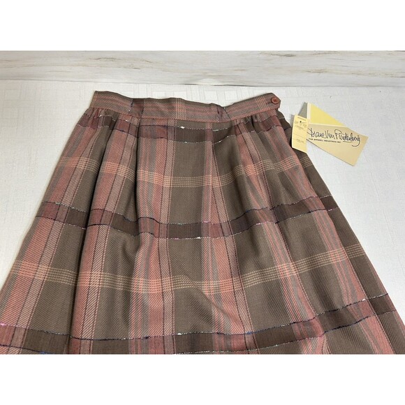 VINTAGE NWT! New Diane Von Furstenberg 12 Womens Long Pleated Plaid A-LINE Skirt - Picture 2 of 16